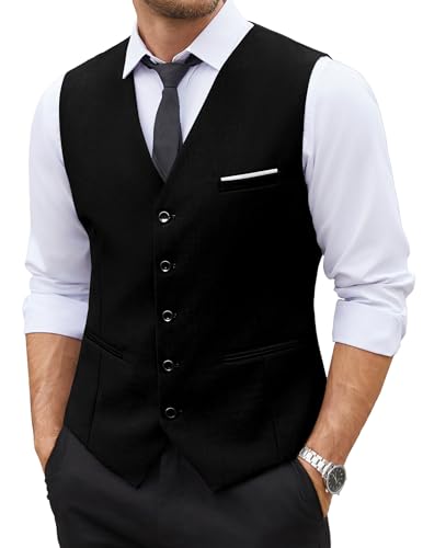 COOFANDY Men's Fashion Formal Slim Fit Business Dress Suit Vest Waistcoat,Black,Medium ( Chest: 43.3" )