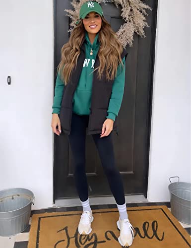 Springrain Womens Oversized Quilted Puffer Vest Padded Warm Winter Jacket with Stand Collar Bubble Puffer Gilet(Black-L)