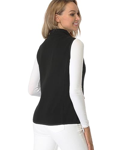 Fuinloth Women's Fleece Vest, Polar Soft Sleeveless Classic Fit with Zip up Pockets Black Medium
