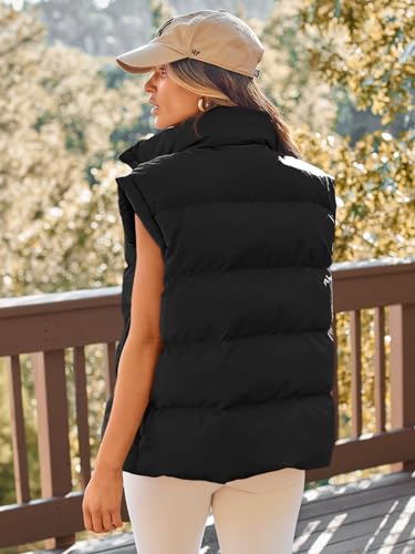 AUTOMET Womens Puffer Vests Fall Fashion Jackets Puffy Outfits 2024 Trendy Sleeveless Long Down Coats Outerwear Quilted Winter Plus Size Bubble Clothes Pocket Black S