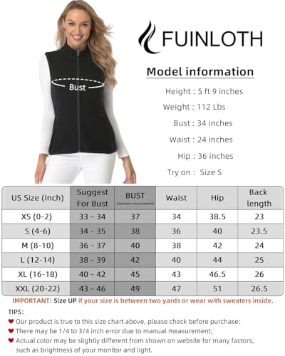 Fuinloth Women's Fleece Vest, Polar Soft Sleeveless Classic Fit with Zip up Pockets Black Medium