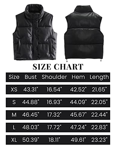 Yidarer Women's PU Leather Puffer Vest Stand Collar Padded Vest Sleeveless Quilted Lightweight Jacket (Black, M)