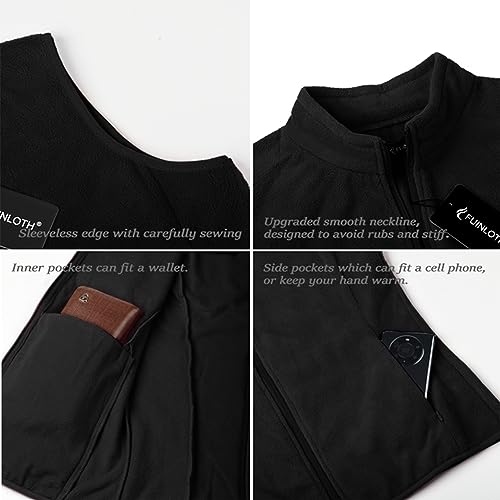 Fuinloth Women's Fleece Vest, Polar Soft Sleeveless Classic Fit with Zip up Pockets Black Medium