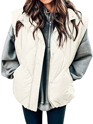 MEROKEETY Women's 2024 Winter Puffer Vest Quilted Stand Collar Zip Up Padded Gilet Coat with Pockets,Beige,M