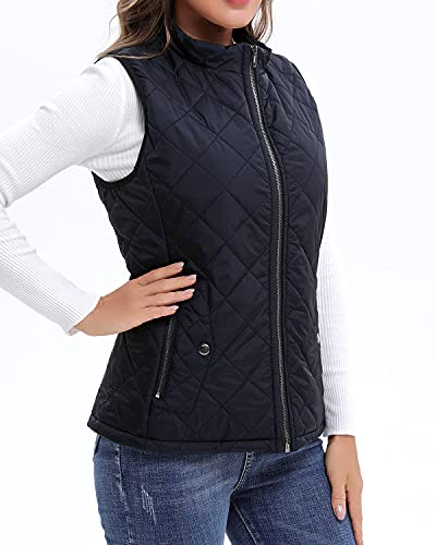 Argstar Women's Quilted Puffer Vest, Stand Collar Lightweight Zip Padded Outerwear Gilet Dark Blue Medium