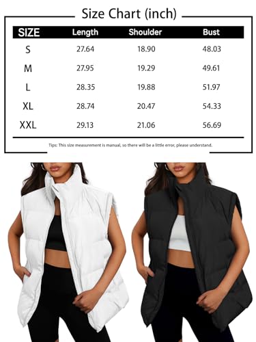 AUTOMET Womens Puffer Vests Fall Fashion Jackets Puffy Outfits 2024 Trendy Sleeveless Long Down Coats Outerwear Quilted Winter Plus Size Bubble Clothes Pocket Black S