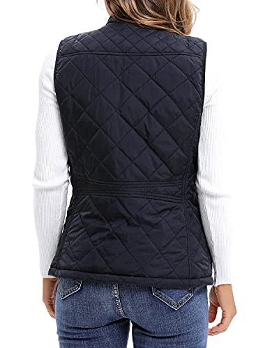 Argstar Women's Quilted Puffer Vest, Stand Collar Lightweight Zip Padded Outerwear Gilet Dark Blue Medium