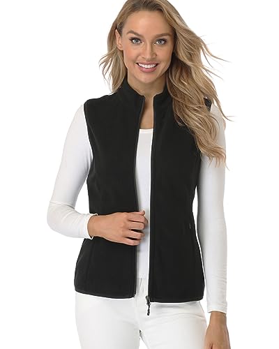 Fuinloth Women's Fleece Vest, Polar Soft Sleeveless Classic Fit with Zip up Pockets Black Medium