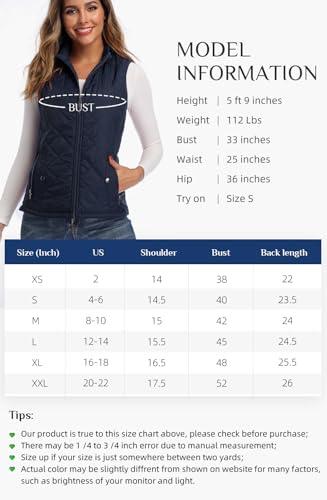 Argstar Women's Quilted Puffer Vest, Stand Collar Lightweight Zip Padded Outerwear Gilet Dark Blue Medium