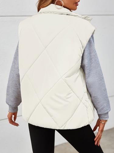 MEROKEETY Women's 2024 Winter Puffer Vest Quilted Stand Collar Zip Up Padded Gilet Coat with Pockets,Beige,M