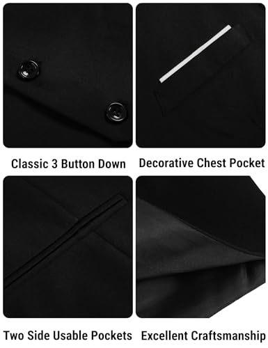 COOFANDY Men's V-Neck Sleeveless Slim Fit Jacket Casual Suit Vests,Black-02,Large
