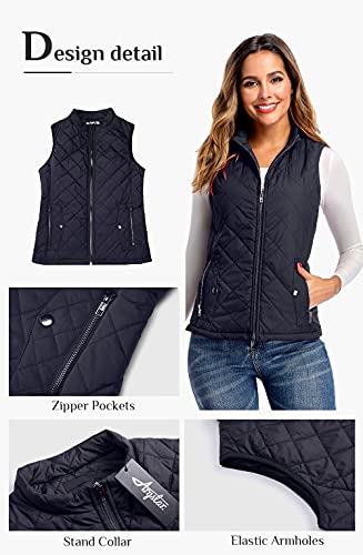 Argstar Women's Quilted Puffer Vest, Stand Collar Lightweight Zip Padded Outerwear Gilet Dark Blue Medium