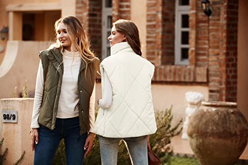 MEROKEETY Women's 2024 Winter Puffer Vest Quilted Stand Collar Zip Up Padded Gilet Coat with Pockets,Beige,M