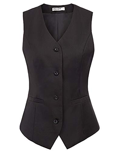 GRACE KARIN Womens V-Neck Suit Vest 4 Button Jacquard Business Tuxedo Waistcoat Tops(XL,Black)