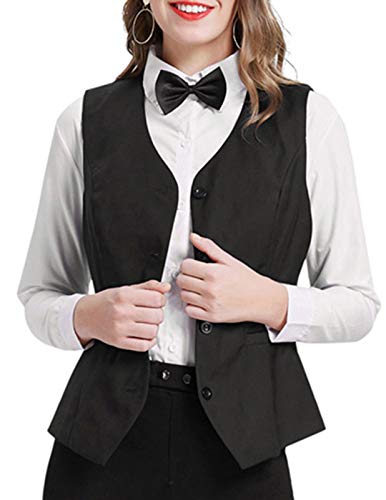 GRACE KARIN Womens V-Neck Suit Vest 4 Button Jacquard Business Tuxedo Waistcoat Tops(XL,Black)