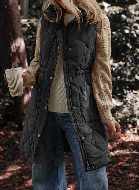 Dokotoo Womens Black Puffer Vest Warm Casual Zip Quilted Vest Sleeveless Outerwear Jacket Winter Coats for Women Quilted Vest with Pockets 2024 Fashion Large