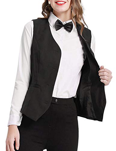 GRACE KARIN Womens V-Neck Suit Vest 4 Button Jacquard Business Tuxedo Waistcoat Tops(XL,Black)