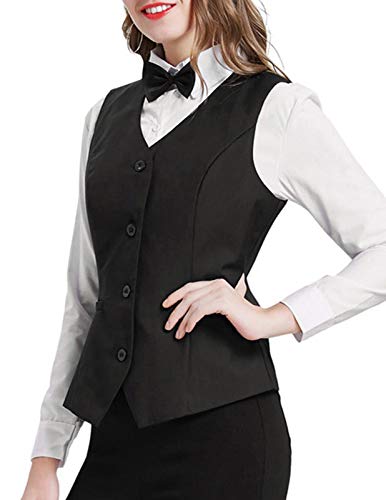GRACE KARIN Womens V-Neck Suit Vest 4 Button Jacquard Business Tuxedo Waistcoat Tops(XL,Black)