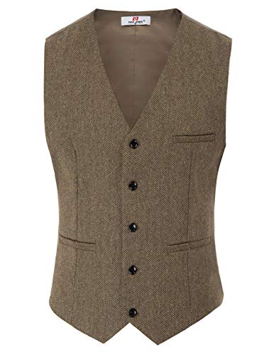 PJ PAUL JONES Men's Vintage Vest Gentleman British Suit Vest Herringbone Tweed Vest