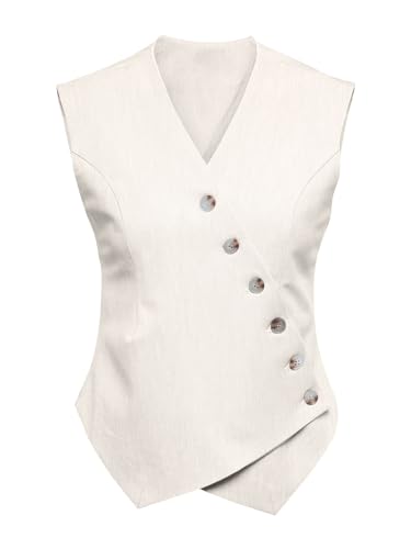 Cicy Bell Womens Waistcoat Vest Sleeveless Blazers V Neck Button Up Asymmetrical Hem Work Office Suit Vests