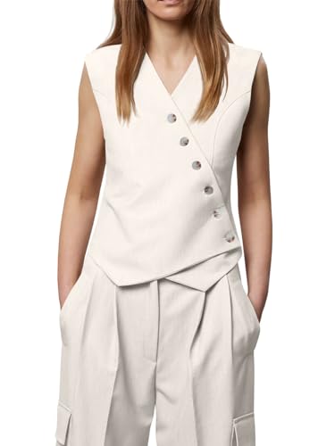 Cicy Bell Womens Waistcoat Vest Sleeveless Blazers V Neck Button Up Asymmetrical Hem Work Office Suit Vests