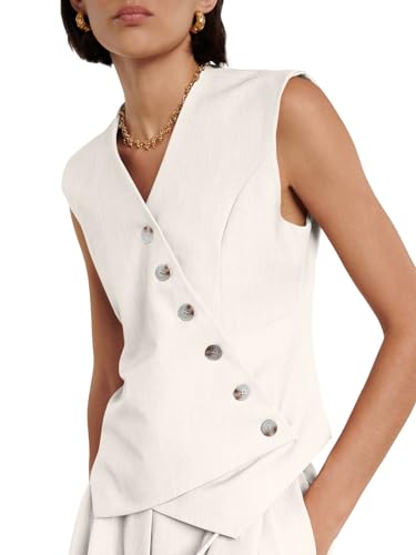 Cicy Bell Womens Waistcoat Vest Sleeveless Blazers V Neck Button Up Asymmetrical Hem Work Office Suit Vests