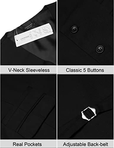 COOFANDY Men's Business Suit Vest,Slim Fit Formal Skinny Wedding Waistcoat,Black,Medium