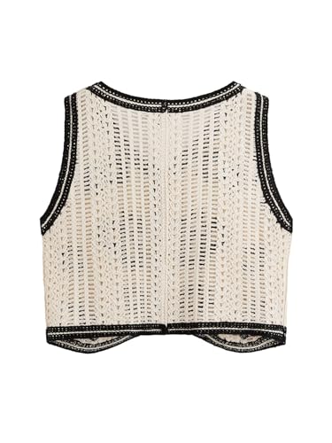 Verdusa Women's Button Front V Neck Sleeveless Floral Pattern Knit Sweater Vest Flower Beige L