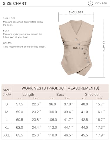 Cicy Bell Womens Waistcoat Vest Sleeveless Blazers V Neck Button Up Asymmetrical Hem Work Office Suit Vests