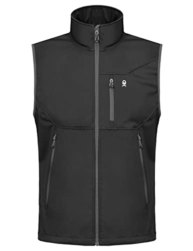 Little Donkey Andy Men's Lightweight Softshell Vest Windproof Sleeveless Jacket for Travel Hiking Running Golf Black XL