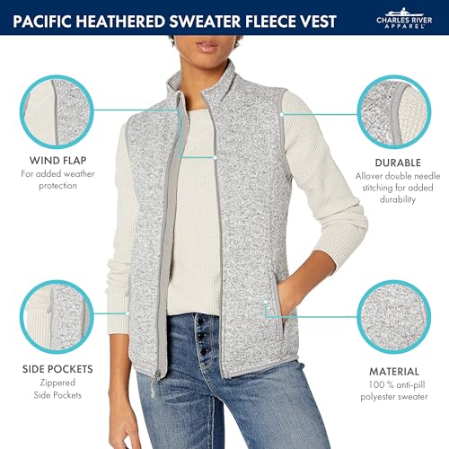 Charles River Apparel womens Pacific Heathered Sweater Vest Fleece Jacket, Light Grey Heather, Large US