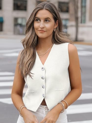 LILLUSORY Womens Tops Dressy Casual Cropped Vest Fashion Business Professional Outfits 2024 Chalecos De Mujer White S