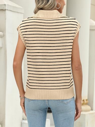 LILLUSORY Women's Polo V Neck Sweater Vest Sleeveless Trendy Clothes Casual Summer Tank Tops Fall Fashion 2024 ApricotBlack S