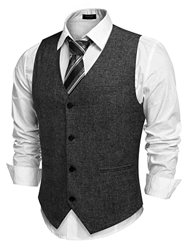 COOFANDY Men's Casual Business Vests Lightweight Waistcoat Slim Fit Suit Vest Black X-Large