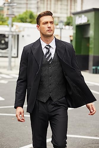 COOFANDY Men's Casual Business Vests Lightweight Waistcoat Slim Fit Suit Vest Black X-Large