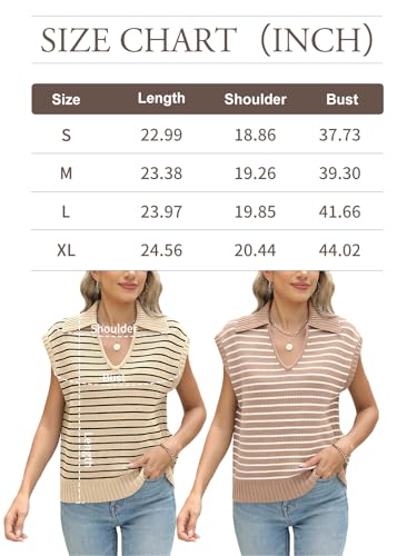 LILLUSORY Women's Polo V Neck Sweater Vest Sleeveless Trendy Clothes Casual Summer Tank Tops Fall Fashion 2024 ApricotBlack S