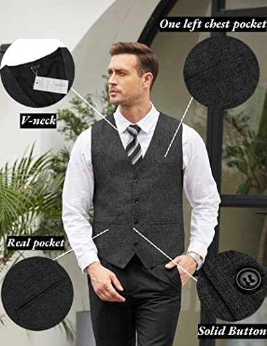 COOFANDY Men's Casual Business Vests Lightweight Waistcoat Slim Fit Suit Vest Black X-Large