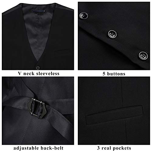 HISDERN Men's Suit Vest Business Formal Dress Waistcoat Vest with 3 Pockets for Suit or Tuxedo