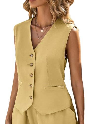 Linen Vest Tops For Women 2024 Summer Womens Tank Top Sleeveless Yellow Vests Outerwear Waistcoat Blazer Lightweight Fashion Dressy Casual Trendy Women's Petite Fitted Ladies Cute Blazers Suits Suit
