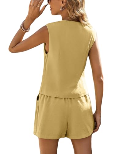 Linen Vest Tops For Women 2024 Summer Womens Tank Top Sleeveless Yellow Vests Outerwear Waistcoat Blazer Lightweight Fashion Dressy Casual Trendy Women's Petite Fitted Ladies Cute Blazers Suits Suit