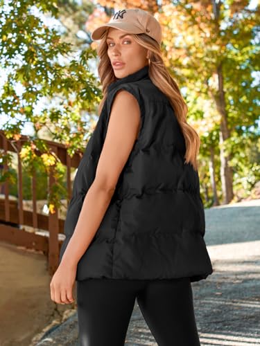 AUTOMET Puffer Vest Women Sleeveless Winter Zip Up Outerwear Warm Puffer Lightweight Stand-up Collar Down with Pocket Fall Fashion 2024 Black M