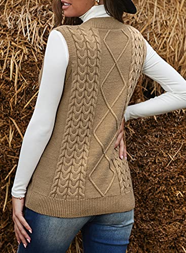 EVALESS Womens Sweater Vest V Neck Sleeveless Yellow Sweaters for Women Cable Knit Solid Color Tops Loose Casual Soft Sweater Medium