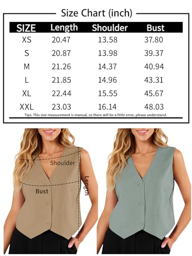 AUTOMET Womens Vests Crop Tank Tops 2024 V Neck Sleeveless Button Linen Casual Work Suit Cute Spring Break Outfits Waistcoat Jacket Black L