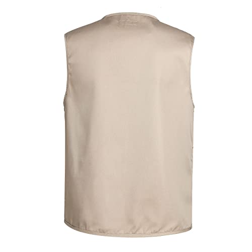 LISUHEPEAL Men's Fishing Vest Summer Outdoor Work Safari Travel Photo Khaki Vests with Multi Pockets For Men (S18-Khaki, L)