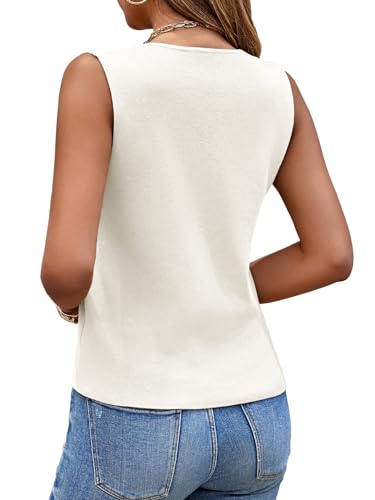 Saodimallsu Womens Sleeveless Sweater Vest Knit V Neck Button Fashion Casual Loose Spring Summer Waistcoat Cardigan White