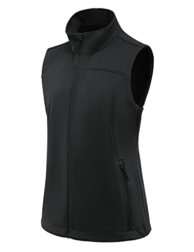 BALEAF Women's Lightweight Vest Softshell Sleeveless Jacket Windproof Stand Collar with Zipper Pockets Running Hiking Golf Black XL