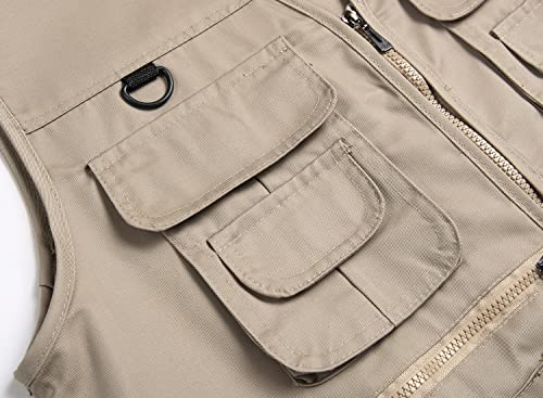 LISUHEPEAL Men's Fishing Vest Summer Outdoor Work Safari Travel Photo Khaki Vests with Multi Pockets For Men (S18-Khaki, L)