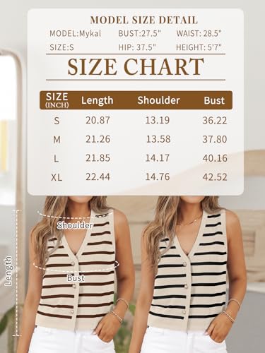 LILLUSORY Vest Tops for Women Striped Sweater Vest 2024 Fall Crochet Cropped Button Up Work Tank Top Outfits Y2K Clothes