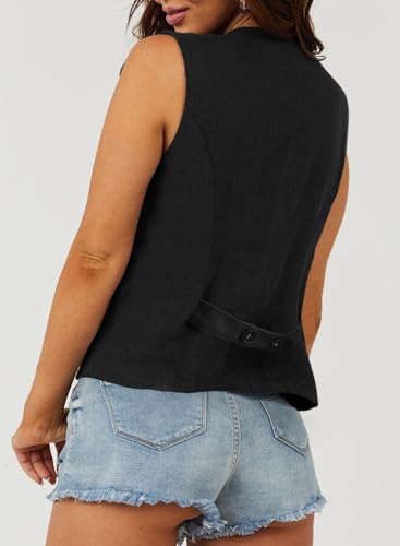 Dokotoo Women's Fashion Dressy Vest V Neck Buttons Side Pockets Business Casual Vests Versatile Outerwear Suit Waistcoats Black Medium