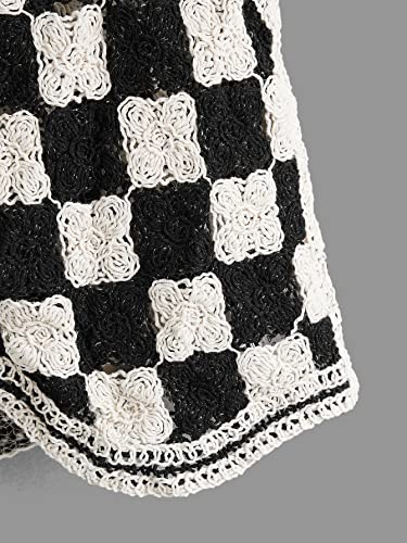 Verdusa Women's Button Front V Neck Sleeveless Checkered Knit Sweater Vest Black and White M